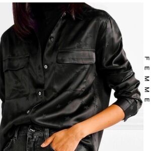 Equipment X Tabitha Simmons Black Star Dress Satin Button Down Shirt Size Medium
